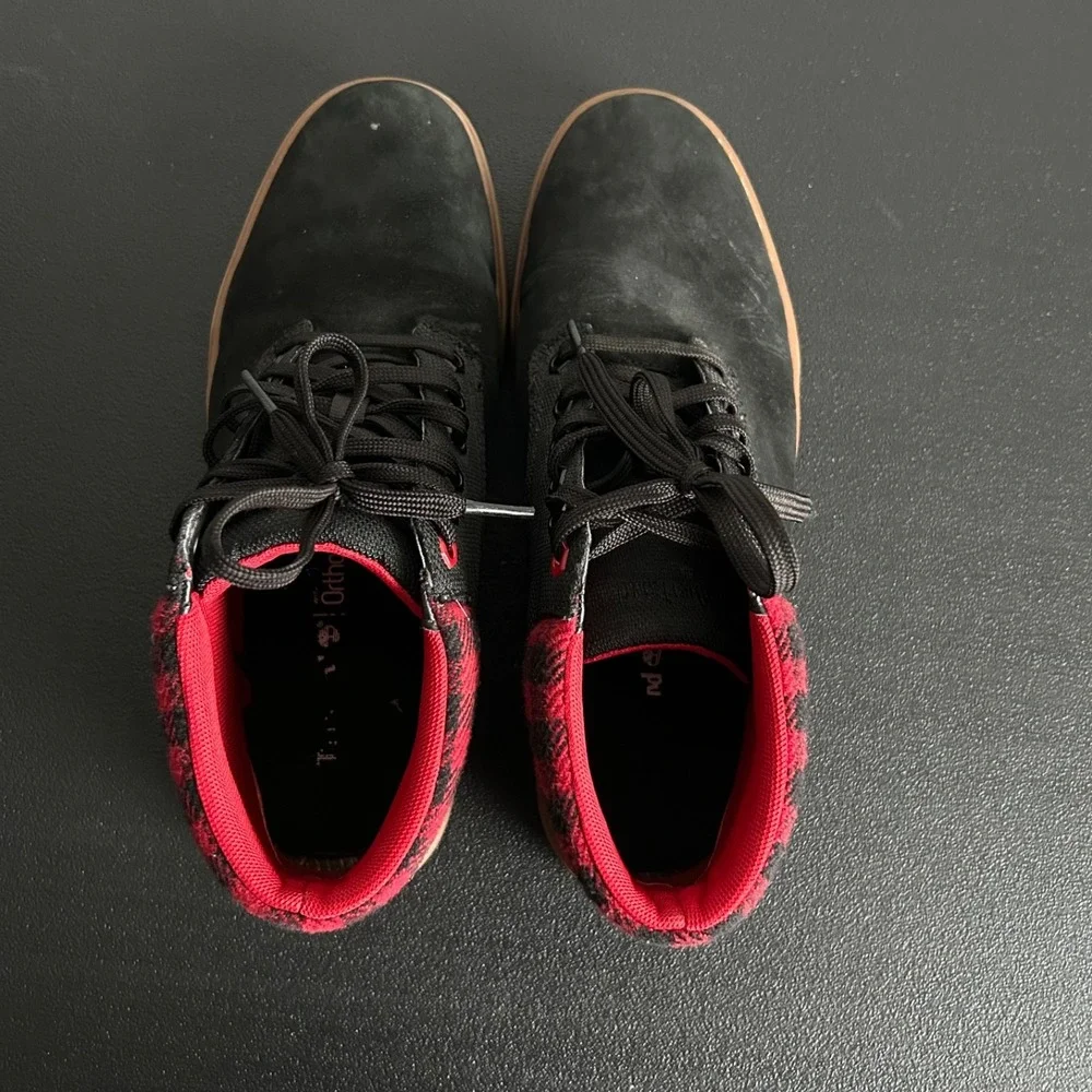 Timberland Davis Square Mid Sneakers Mens 9 Black Nubuck Red Plaid Boots A27Y7